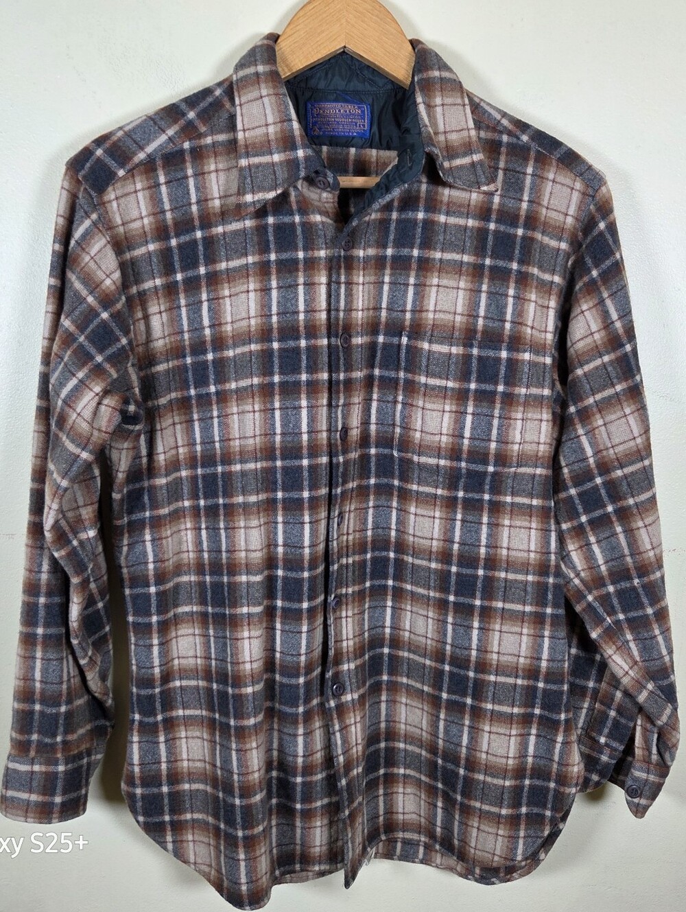 Vintage Pendleton Plaid LARGE Brown Flannel Virgin Wool Shirt Made In The USA